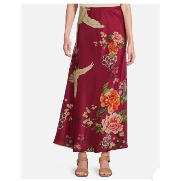 Bryn Walker Women's Silk Bias Slip Maxi Long Skirt size XS NWT Japanese Print